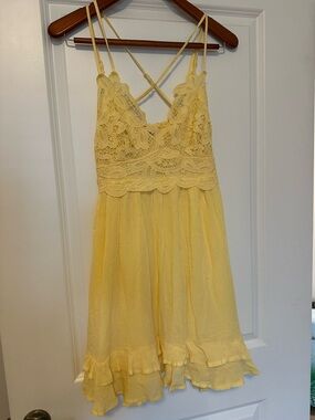 Butter Yellow Lace Sundress with Ruffled Hem